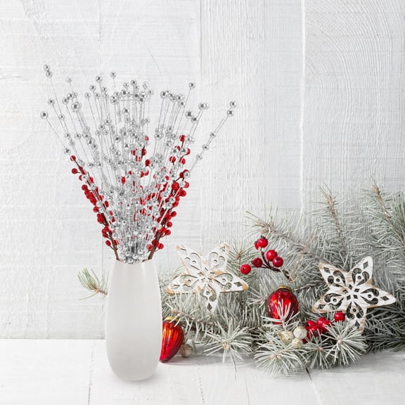 OATIPHO 1Set Plated Silver Artificial Berry Bouquet for Christmas Wreath DIY Holiday Glitter Decoration