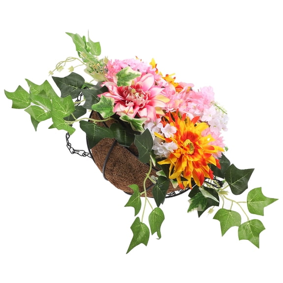OATIPHO Realistic Silk Flower Hanging Basket for Wall Ornament and Indoor Outdoor Decor