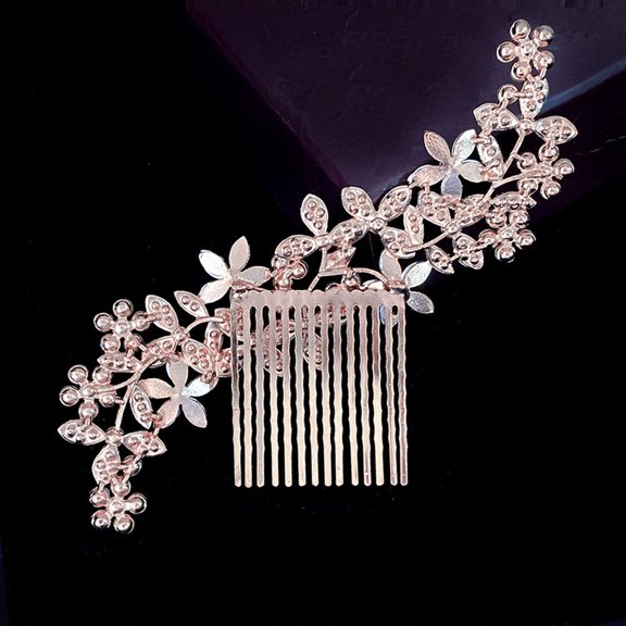 OATIPHO Elegant Rose Gold Hair Comb with Rhinestones for Bridal and Formal Occasions
