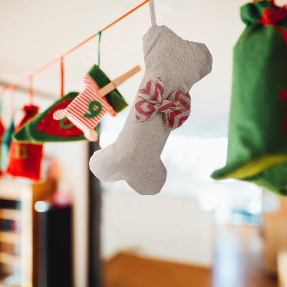 OATIPHO Pet Dog Bone Christmas Stocking Red Burlap 1Pcs Rustic Festive