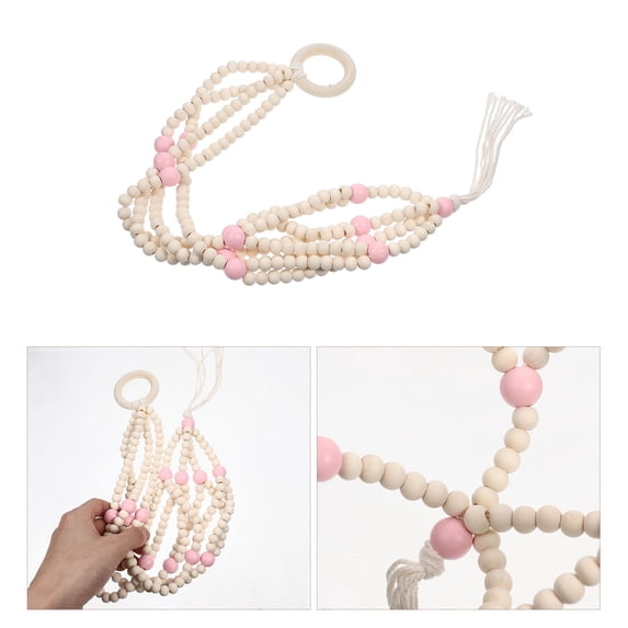 OATIPHO Hanging Plant Holder Indoor Pink Wooden Beads Decorative Holder 1Pack