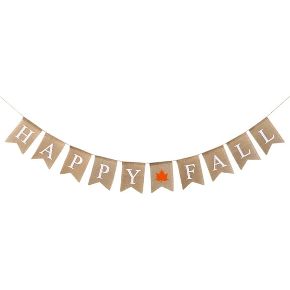 OATIPHO Beige Happy Fall Letters Burlap Linen Banner Swallowtail Pull Flag Tsgiving Decoration