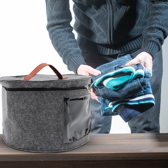 OATIPHO Foldable Felt Storage Box Dark Grey Hat Organizer with Clear Window for Household Items