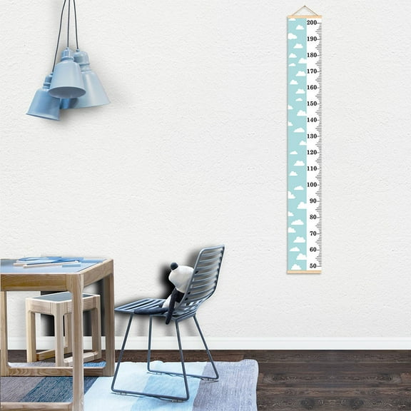 OATIPHO Blue Canvas Growth Chart for Measuring Your Child's Height with Fun and Wooden Hanger 78.7 inches