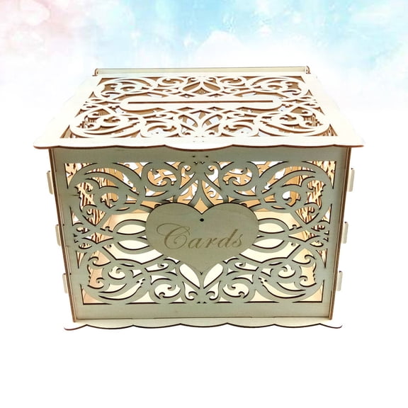 OATIPHO Decorative Boxes for Wedding Wood Rustic Card Box Khaki 1 Set for Events