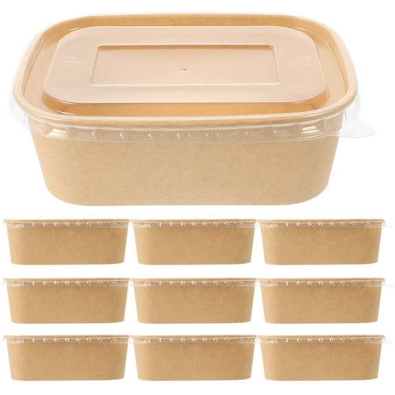 MUSEYA Kraft Paper Food Containers with Lid for Storage 10 Sets Khaki Color Fits Snacks and Fries 6.5 x 4.5 x 2.8 Inches