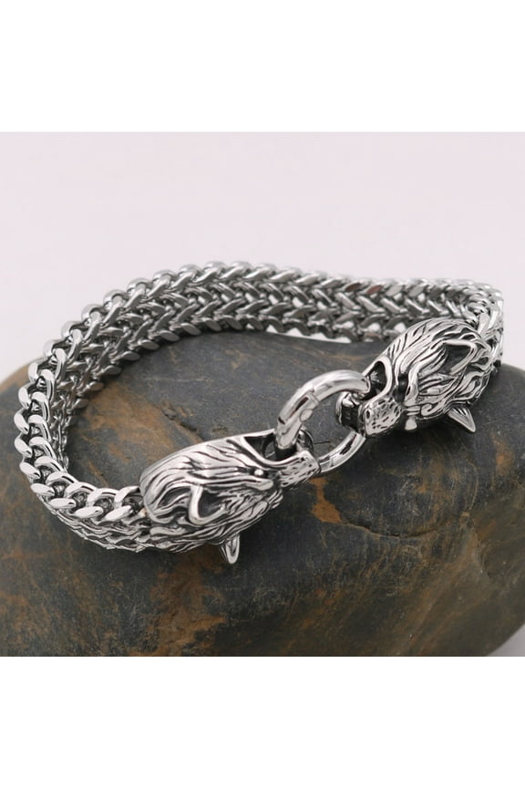 Stainless Steel Wolf Head Bracelet Men Cool Metal Wrist Chain for Personal Decoration