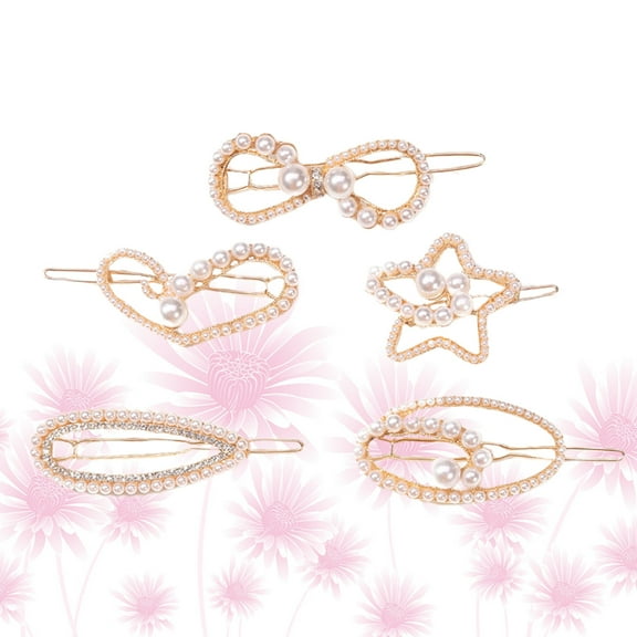 MUSEYA Pearl Hair Clips Alloy Bobby Bang Barrette for Women's Elegant Headdress Decoration Assorted Color 5PCS 2.8inx1.18in