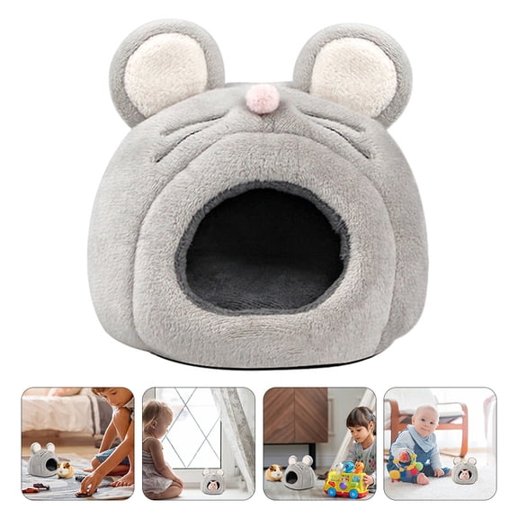 OATIPHO Grey Hamster Plush House Warm Nest Bed for Small Pets Guinea Pigs Chinchillas