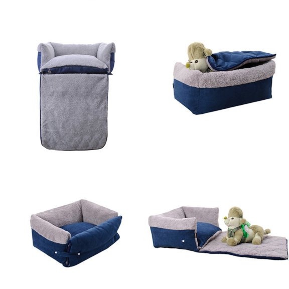 OATIPHO Comfortable Blue Clamshell Dog Sofa Bed Kennel with Non Slip Bottom and Soft Fabric