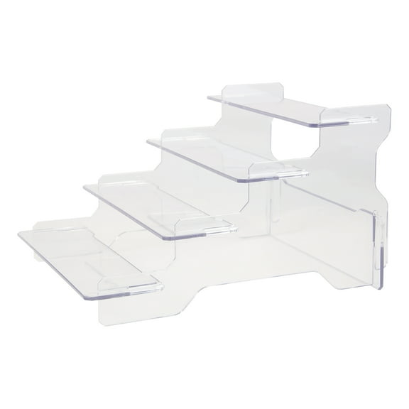 OATIPHO Transparent Four Tier Plastic Riser Shelf for Display Model and Jewelry Storage Organizer