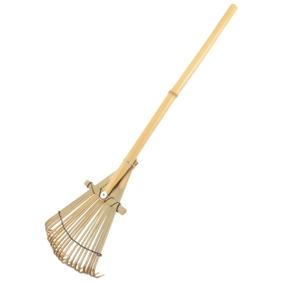 MUSEYA Rake With Wooden Handle Heavy Duty Leaf Hand Rake Beige 1Pcs