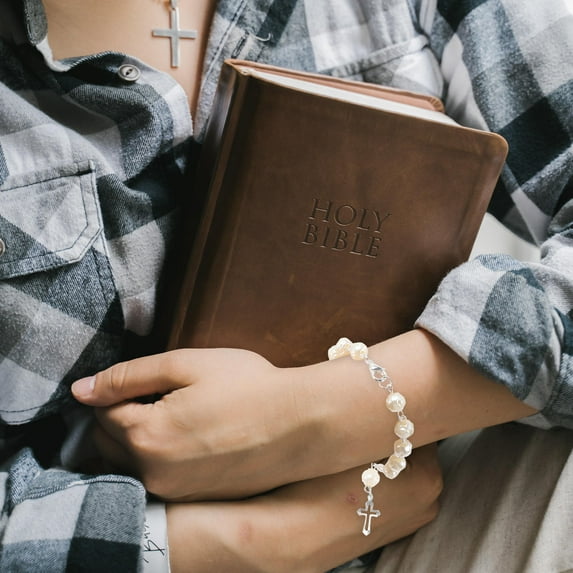 MUSEYA Religious Cross Bracelet 1Pcs Silver Resin Classic Fashion Accessory for Men and Women