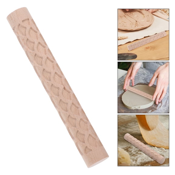 OATIPHO Embossed Wooden Rolling Pin for Baking and Clay Crafting with Comfortable Hand Roller