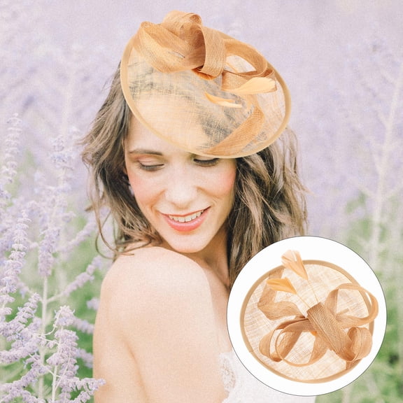 OATIPHO Pretty Bride Fascinator Khaki Flax Yarn for Wedding and Parties