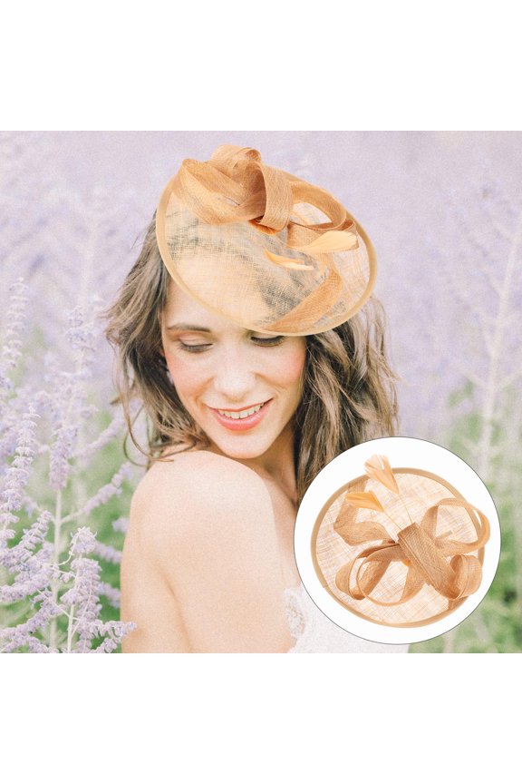 Pretty Bride Yarn Hat Khaki Color with Mesh Veil Suitable for Photography and Bridal Party