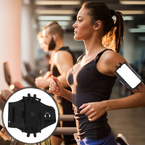 MUSEYA Running Armband for Phone with Flexible Strap and Hidden Key Holder in Black