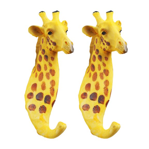 MUSEYA Rustic Giraffe Head Hook Decorative Wall Hook for Hanging Use Yellow Resin 2pcs