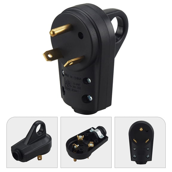 OATIPHO 30 Amp Rv Plug with Handle Black High Conductivity Copper Contacts for Car Use