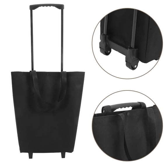 OATIPHO Black Collapsible Grocery Cart with Plastic, Fabric, PU, and Carbon Steel