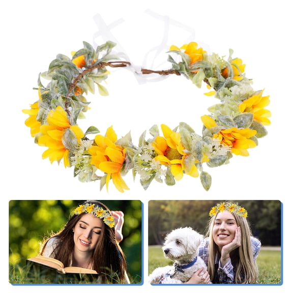 OATIPHO Yellow Sunflower Floral Headpiece Hair Ornament for Beach Wedding and Photography