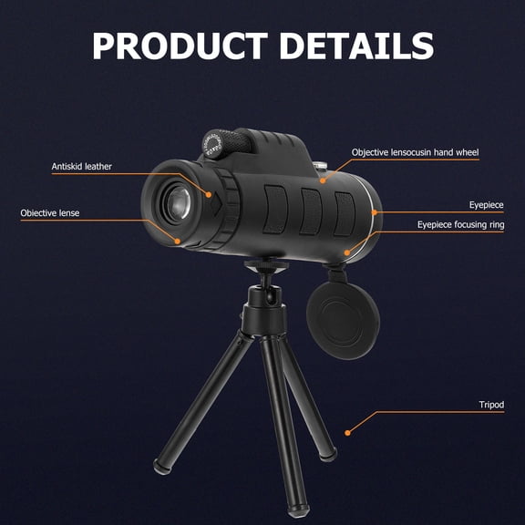 OATIPHO High Magnification Monocular for Outdoor Use ABS Material Black Bright Clear Vision 40x60 Size