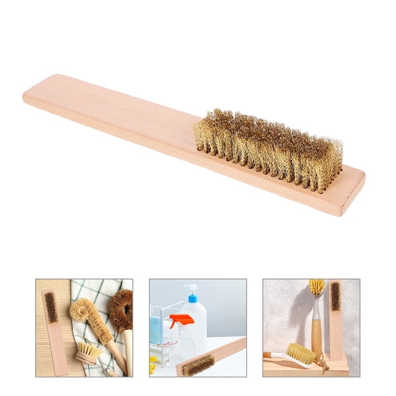 MUSEYA Light Yellow Skiing Board Brush with Wooden Handle for Deep Cleaning