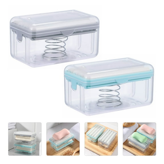 MUSEYA Soap Packaging Boxes Blue 2Pcs PP Multi-function for Kitchen and Bathroom