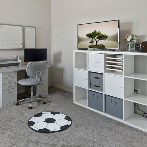 MUSEYA Decorative Soccer Rug White Premium Polyester Floor Mat for Living Room