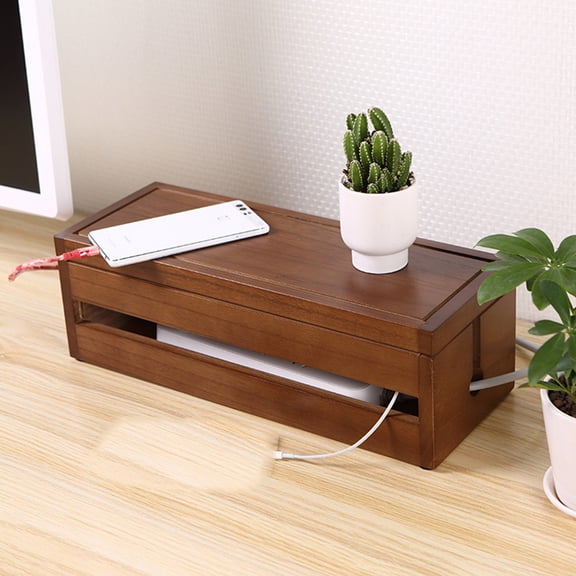 OATIPHO 1Pc Coffee Wood Patch Board Box for Organized Power Charger and Socket Storage