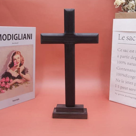 OATIPHO Creative Coffee Wood Cross Decor Compact Standing Cross for Household Decoration