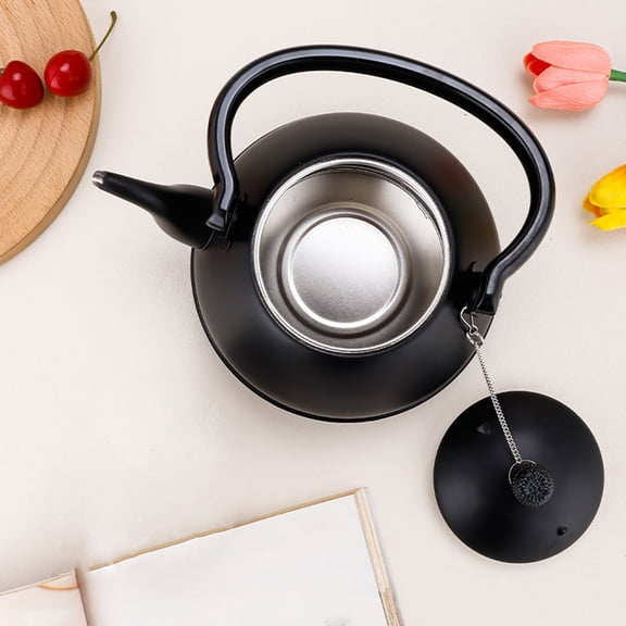 MUSEYA Soup Kettle in Black for Boiling Water with Wooden Handle 1Pack