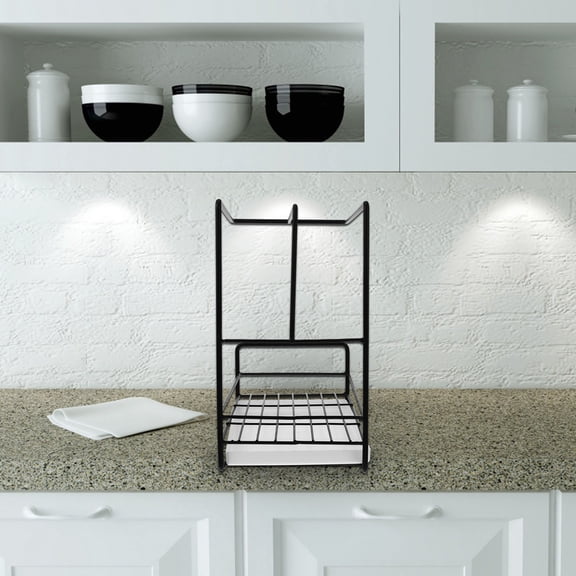 MUSEYA Sponge Tray For Kitchen Sink Black Carbon Steel Storage Rack 1Set 10.2x8.7x5.8in