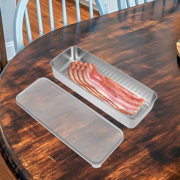OATIPHO Plated Silver Meat Storage Box Made of 304 Stainless Steel with Leak Proof Fridge Lid