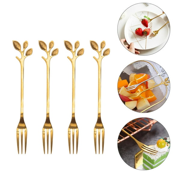 OATIPHO 8Pcs Stainless Steel Forks for Eating Fruits and Desserts at Bars and Bistros Golden