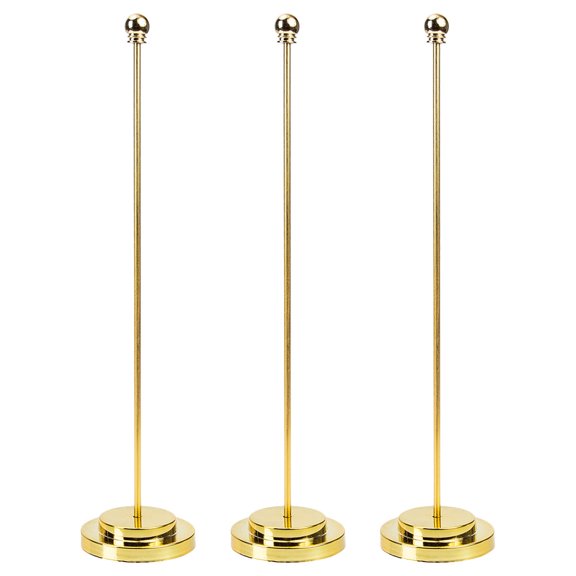 OATIPHO 3Pcs Golden Metal Flag Base Stand Durable Iron Decorative Flag Holder for Desktop Office and Home