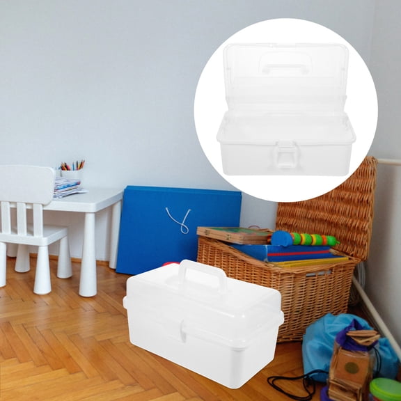 OATIPHO White Plastic Storage Box with Handle 3 Layer Organizer for Art and Sewing Supplies