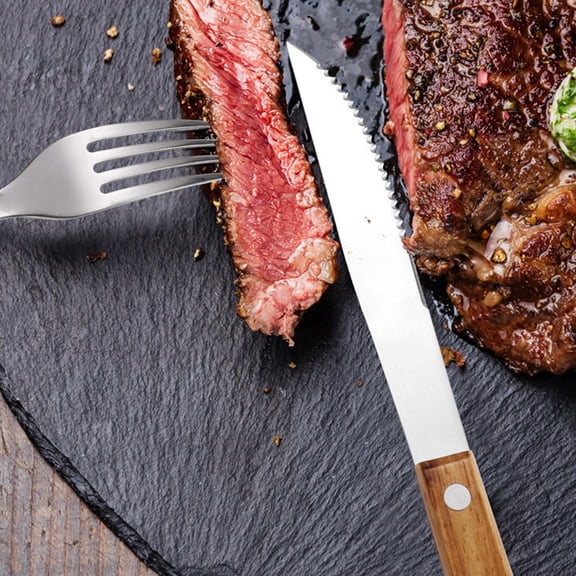 OATIPHO Reusable Cutlery Set, Light Brown Wood and Stainless Steel, Elegant Home Flatware