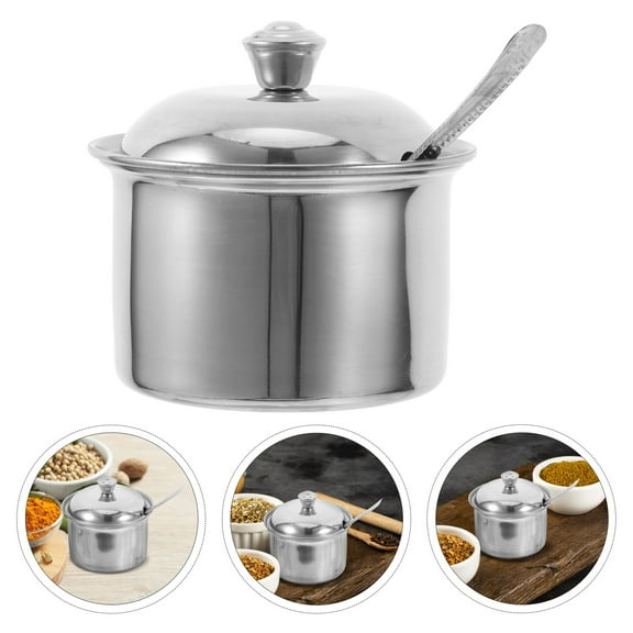 MUSEYA Sugar Cube Holder Condiment Jar Silver Stainless Steel for Kitchen Storage 1 Set