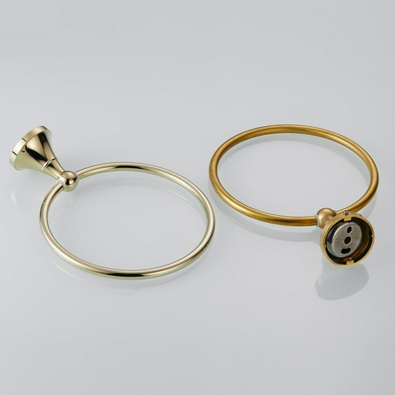 OATIPHO Antique Brushed Brass Round Towel Ring Plated Gold Bathroom Rack Durable Use