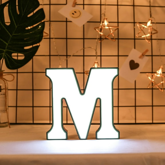 MUSEYA Wall Decor Initial Letter White Plastic LED Lamp Letters 1Pack