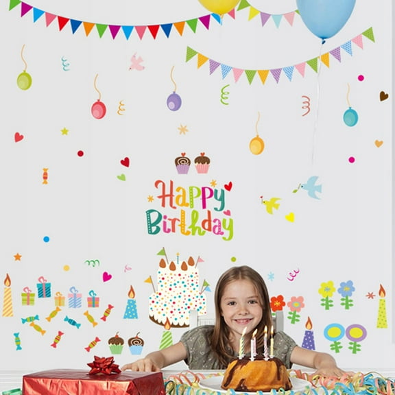 OATIPHO Assorted Color PVC Birthday Wall Decals Easy Apply Remove for Smooth Walls Plastic Tiles