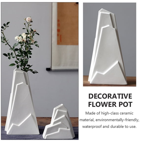OATIPHO Ceramic Fake Mountain Flowerpot, White, Realistic Design, Home and Office Decor