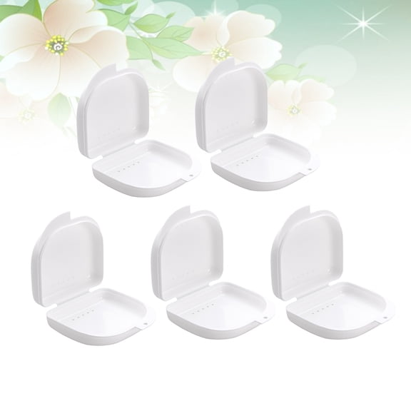 MUSEYA White Denture Case with Ventilation System and for Storing Dentures 5 Pieces