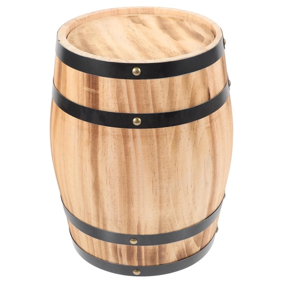 OATIPHO Brown Wooden Wine Barrel Decoration Sturdy Oak Barrel Ornament Retro Decorative Bar Accent