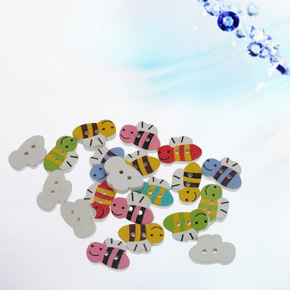 OATIPHO 100Pcs Wooden Bee Buttons Assorted Color Durable Embellishments for DIY Sewing Crafts and Decorative Projects