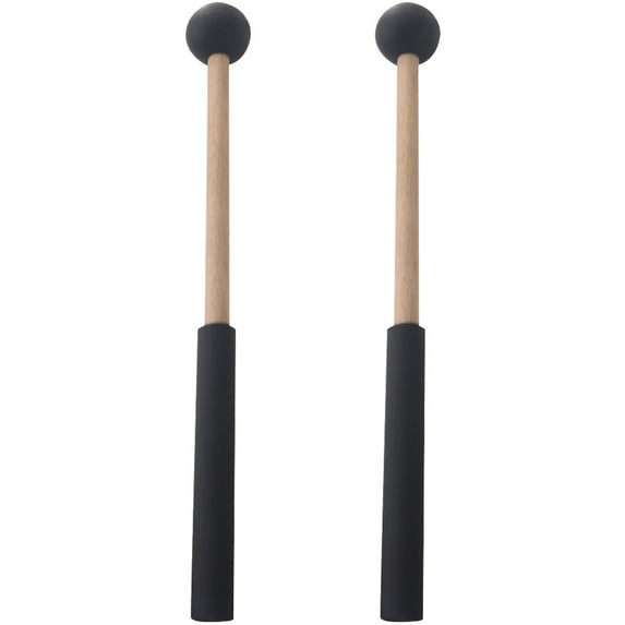 MUSEYA Wooden Rubber Drumsticks for Students Easy to Carry and Use with Ergonomic Handle Black 1 Pair