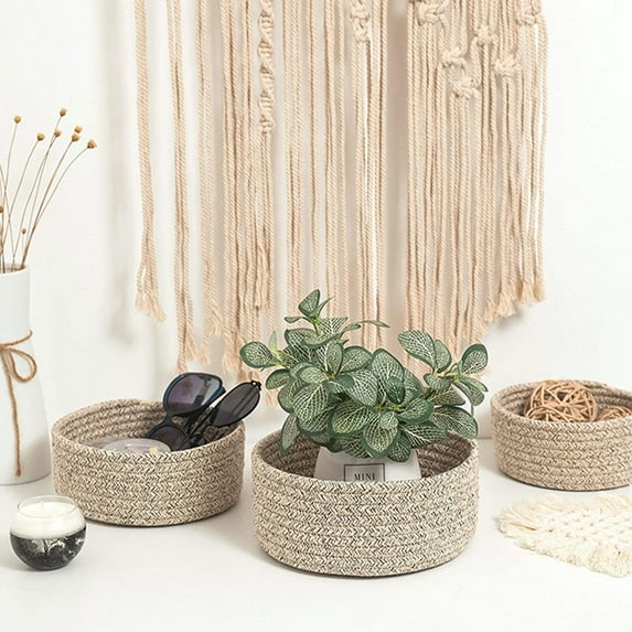 OATIPHO Decorative Woven Basket Brown Cotton Rope for Home 3Pcs
