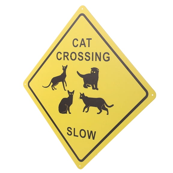 OATIPHO Industrial Style Iron Cat Crossing Sign with Safety Warning for Home Walls