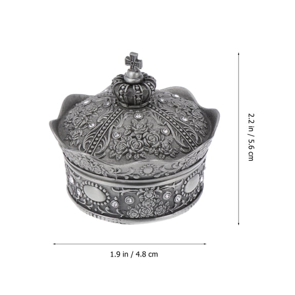 OATIPHO Crown Jewelry Box Grey Alloy Case for Storage Use with Flower Carving